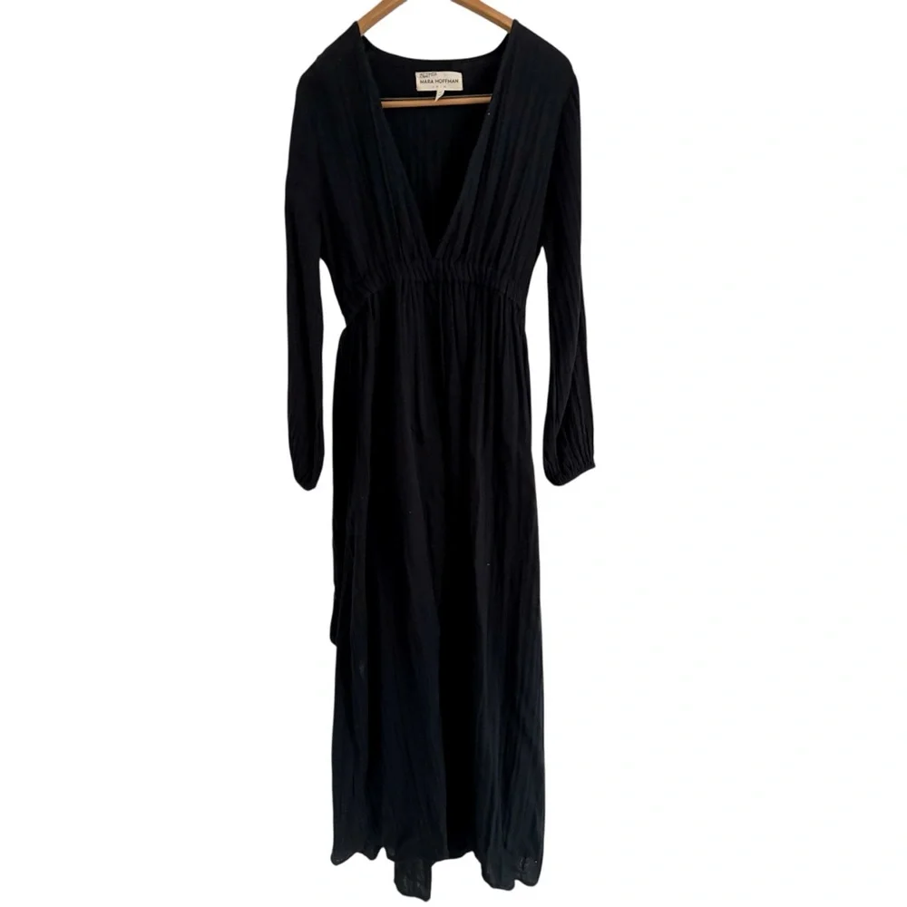 MARA HOFFMAN SWIM Black Gauze Luna Maxi Cover Up Beach Dress Size Small